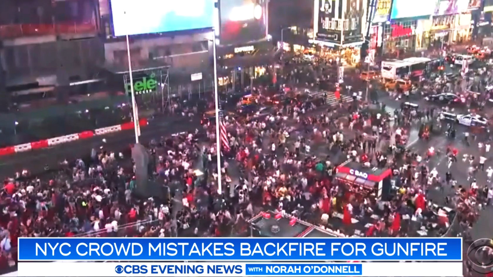 Motorcycle Backfire Causes Major Drama in Times Square as People